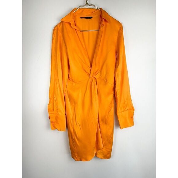 Zara Satin Knot Mini Dress Orange 4688/309 Women’s Size Small Bloggers Favorite - Picture 2 of 10